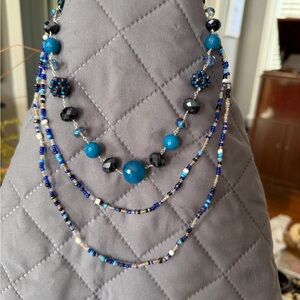 Handcrafted Blue and Turquoise Beaded Statement Necklaces (bundle of 2)